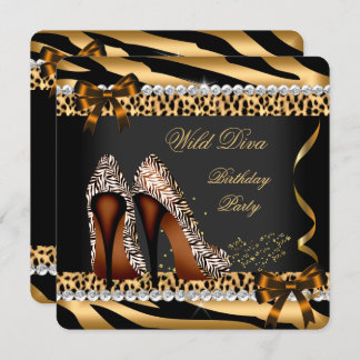 Wild Diva Leopard Zebra Hi Heels Birthday Party 3a Invitation