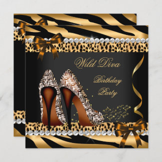 Wild Diva Leopard Zebra Hi Heels Birthday Party 3a Invitation