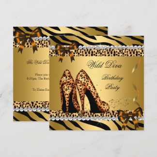 Wild Diva Leopard Zebra Hi Heels Birthday Party 4 Invitation