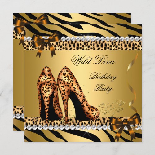 Wild Diva Leopard Zebra Hi Heels Birthday Party 4 Invitation