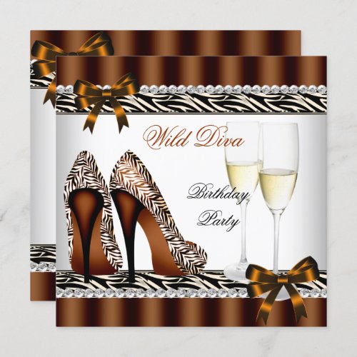 Wild Diva Zebra High Heels Champagne Party 7 Invitation