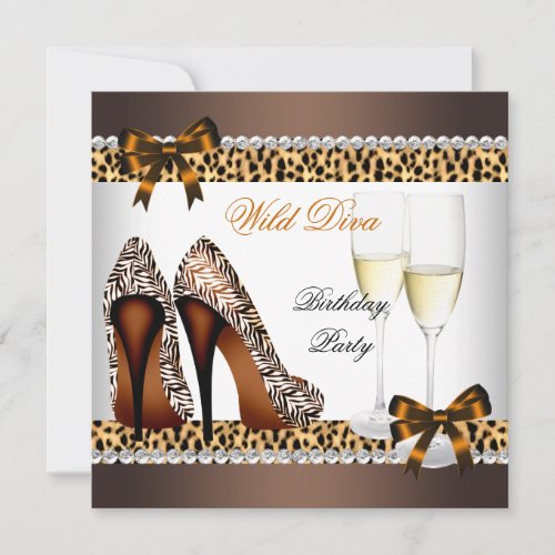 Wild Diva Zebra High Heels Champagne Party 8 Invitation