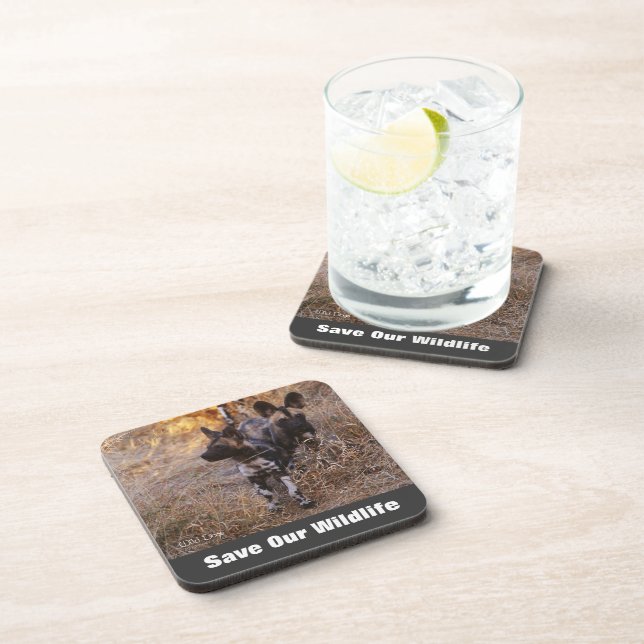 Wild Dogs Save Our Wildlife Drink Coaster (Right Side)