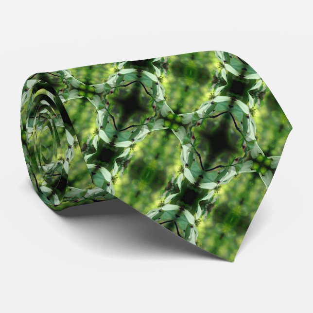 Wild Dogwood Flower Blossoms Abstract Pattern    Neck Tie (Rolled)