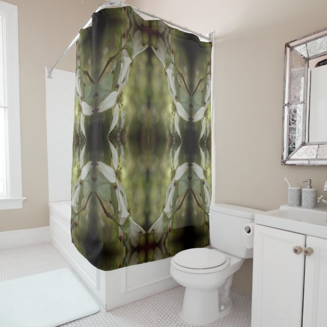 Wild Dogwood Flower Blossoms Abstract Pattern  Shower Curtain (In Situ)