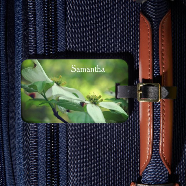 Wild Dogwood Flower Blossoms Personalized Luggage Tag (Front Insitu 4)