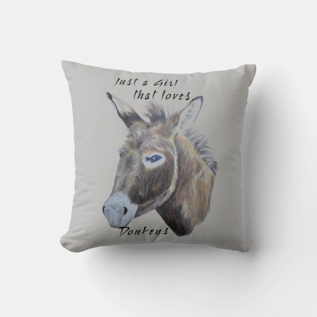 Wild Donkey Art Just a Girl that Loves Donkeys  Throw Pillow (Front)