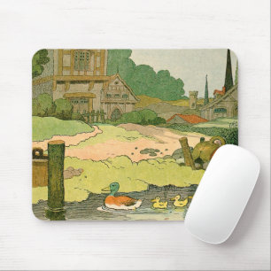 Wild Duck and Ducklings Swimming on the River Mouse Pad