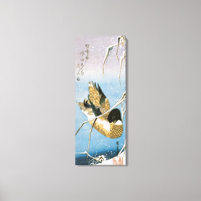 Wild Duck Swimming Snow Laden Reeds by Hiroshige Canvas Print (Front)