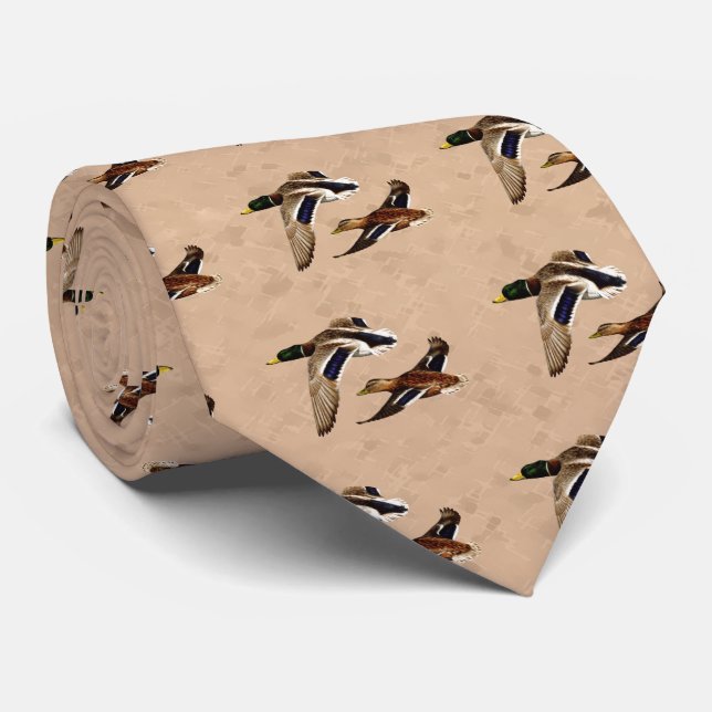 Wild Ducks Flying Tan Neck Tie (Rolled)