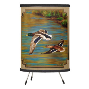 Wild Ducks Flying Tan Tripod Lamp