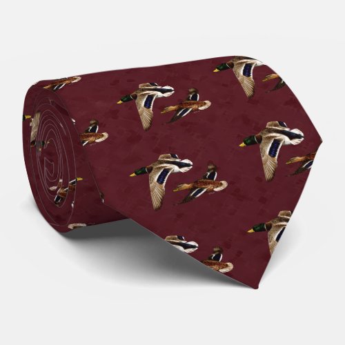 Wild Ducks in Flight Maroon Neck Tie