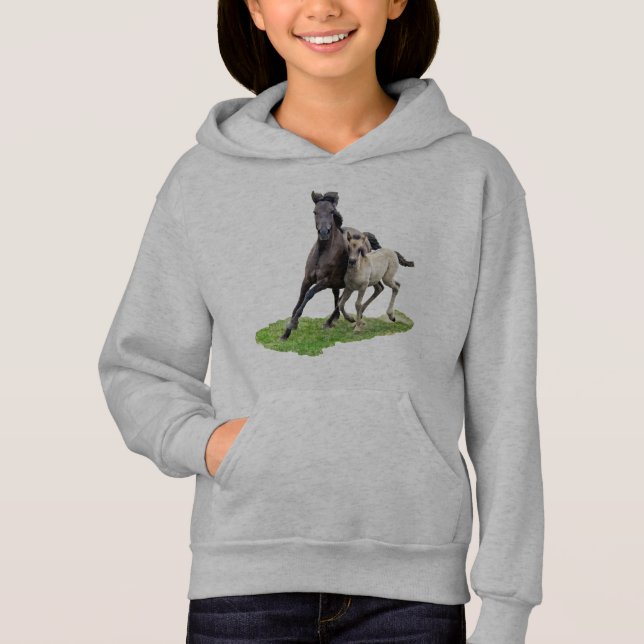Wild Dulmen Horse Cute Foal at a Gallop  for girls Hoodie (Front)