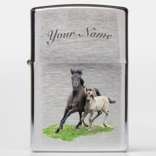 Wild Dulmen Horse Cute Foal Gallop Photo - Name Zippo Lighter