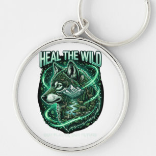 Wild Earth with a majestic wolf filled with forest Keychain