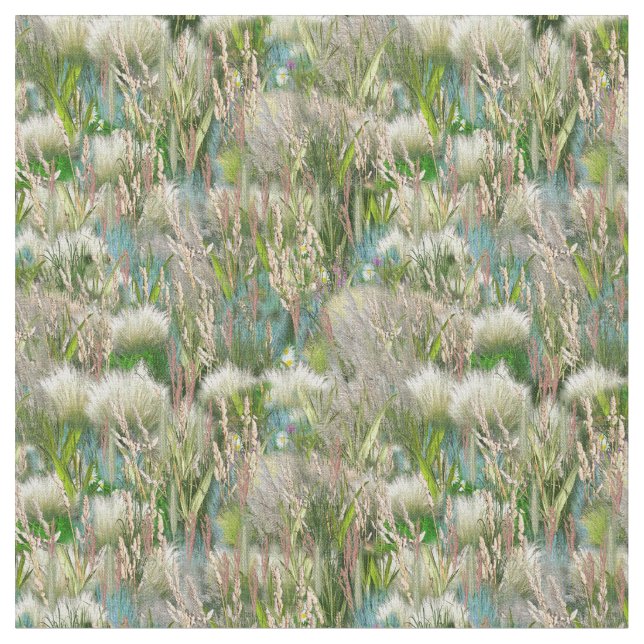 Wild Eco-friendly Flowers & Grasses in Spring  Fabric (Close Up)