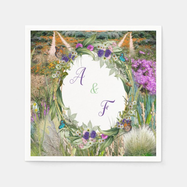 Wild Eco-friendly Grasses & Spring flowers Napkins (Front)