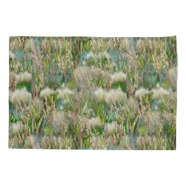 Wild Eco-friendly Native Grasses in Spring  Pillow Case (Back)
