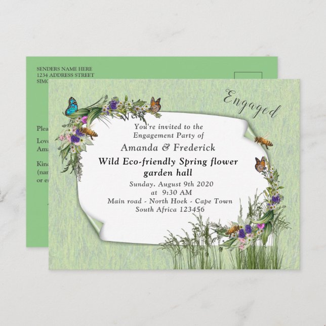 Wild Eco-friendly Spring Flowers Invitation Postcard (Front/Back)
