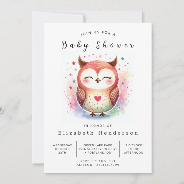 Wild Editable Owl Baby Shower Invitation (Front)