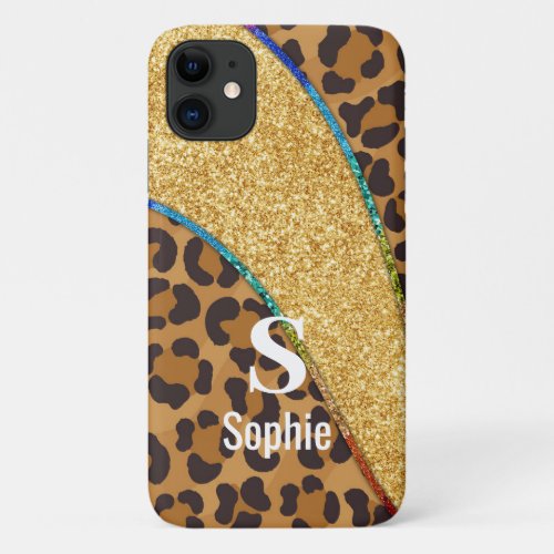 Wild Elegance Animal Skin Custom Name w Monogram iPhone 11 Case