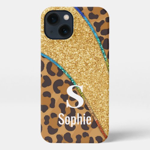 Wild Elegance Animal Skin Custom Name w Monogram iPhone 13 Case