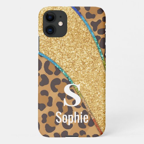 Wild Elegance Animal Skin Custom Name w Monogram iPhone 11 Case