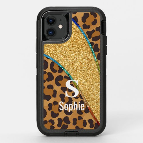 Wild Elegance Animal Skin Custom Name w Monogram OtterBox Defender iPhone 11 Case