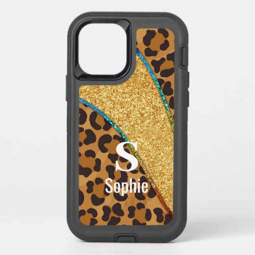 Wild Elegance Animal Skin Custom Name w Monogram OtterBox Defender iPhone 12 Case