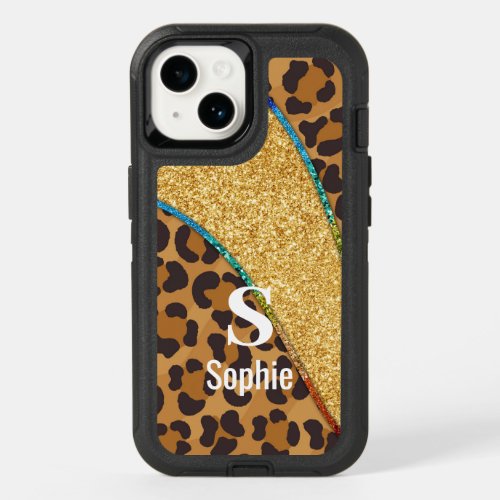 Wild Elegance Animal Skin Custom Name w Monogram OtterBox iPhone 14 Case