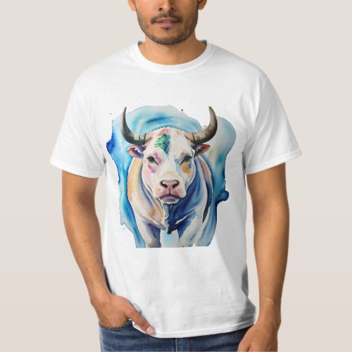  Wild Elegance Bull in Watercolor T_Shirt