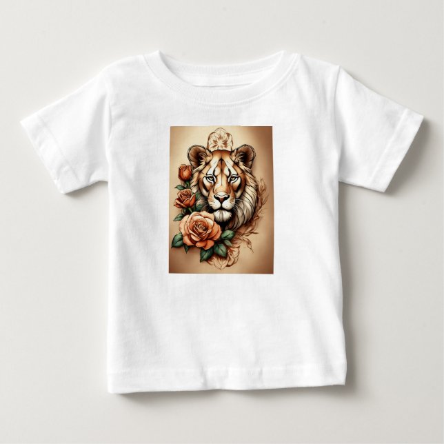 Wild Elegance: Lioness & Rose Tattoo-Inspired T-Sh Baby T-Shirt (Front)