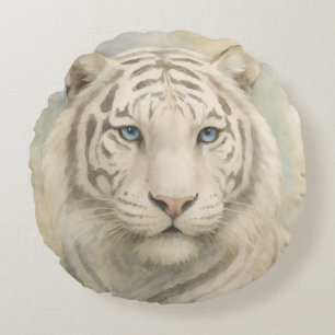 Wild Elegance Majestic White Bengal Tiger Animal Round Pillow