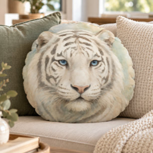 Wild Elegance Majestic White Bengal Tiger Animal Round Pillow