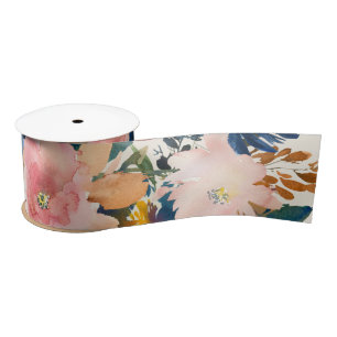 Wild Elegance   Navy Blush & Gold Floral Satin Ribbon