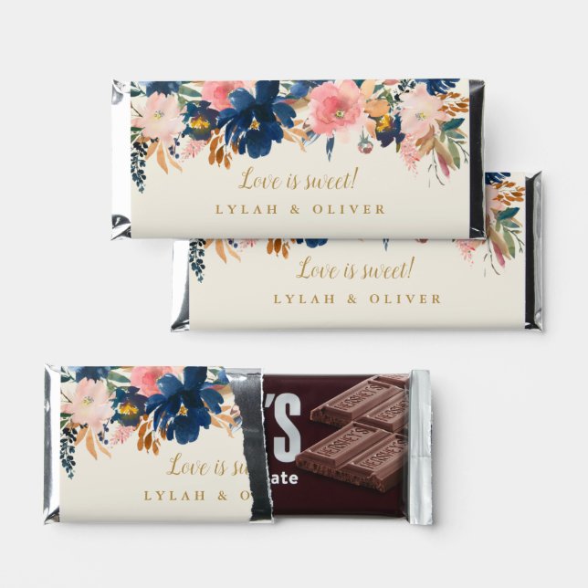 Wild Elegance | Navy Blush & Gold Personalized Her Hershey Bar Favors (Front)