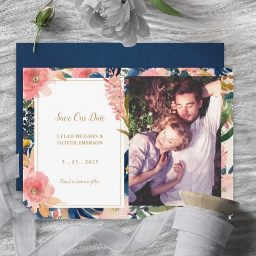 Wild Elegance  Navy Blush  Gold Save the Date An Announcement