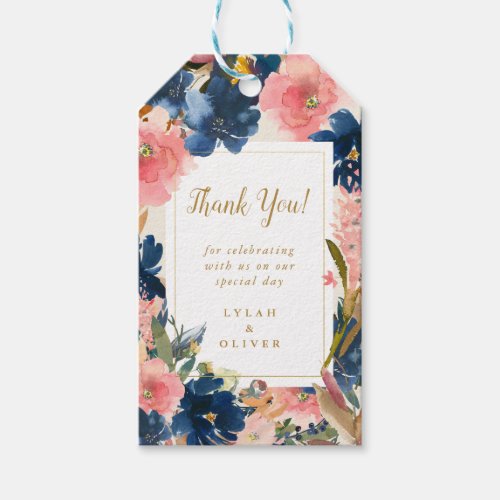Wild Elegance  Navy Blush  Gold Thank You Gift T Gift Tags