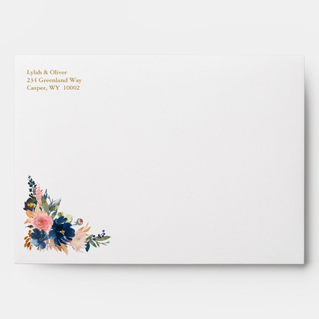 Wild Elegance | Navy Blush & Gold Wedding  Envelope (Front)