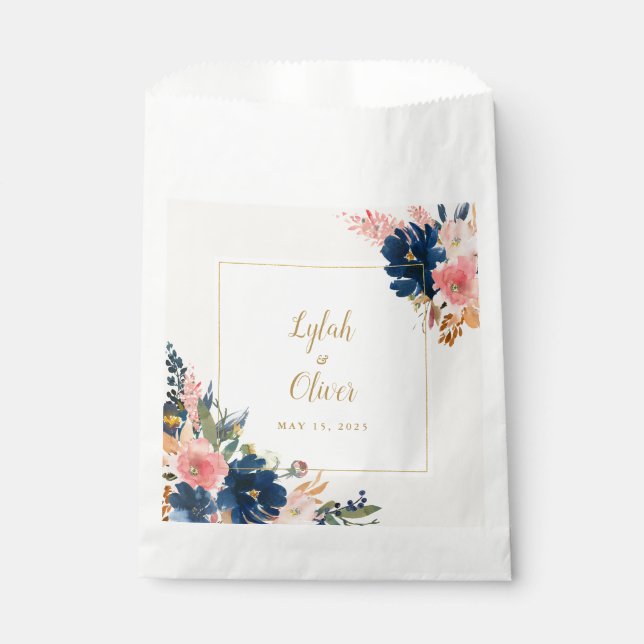 Wild Elegance | Navy Blush & Gold Wedding  Favor Bag (Front)