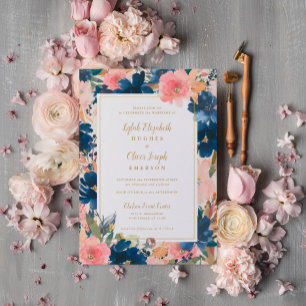 Wild Elegance Navy Blush & Gold Wedding Invitation