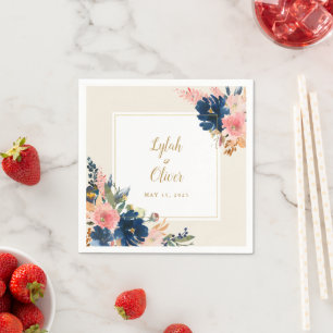 Wild Elegance Navy Blush & Gold Wedding Napkins