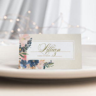 Wild Elegance Navy Blush & Gold Wedding Place Card