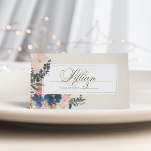 Wild Elegance  Navy Blush  Gold Wedding Place Card