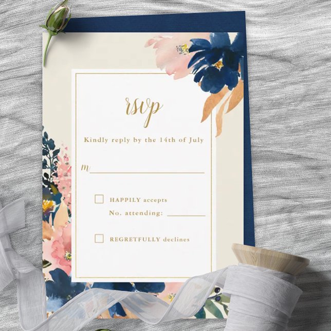 Wild Elegance | Navy Blush & Gold Wedding RSVP Car (Creator Uploaded)