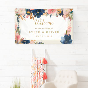 Wild Elegance   Navy Blush & Gold Wedding Welcome Banner