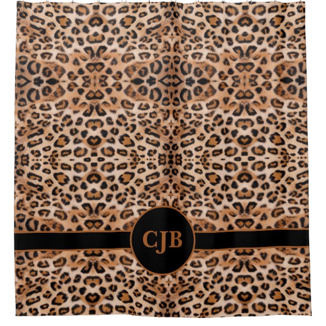 Wild Elegance: Personalized Leopard Print Shower Curtain (Front)