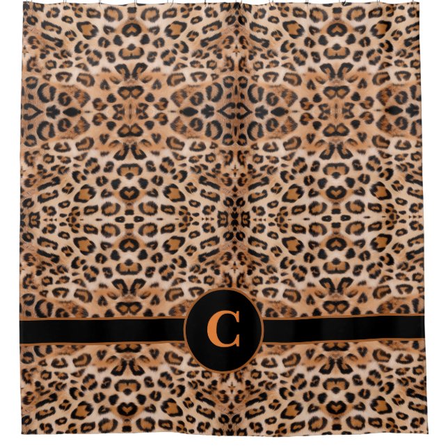 Wild Elegance: Personalized Leopard Print Shower Curtain (Front)
