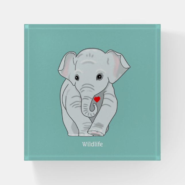 Wild Elephant Holding a Heart on Teal Paperweight (Front)