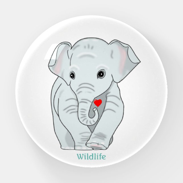 Wild Elephant Holding a Heart on White Paperweight (Front)